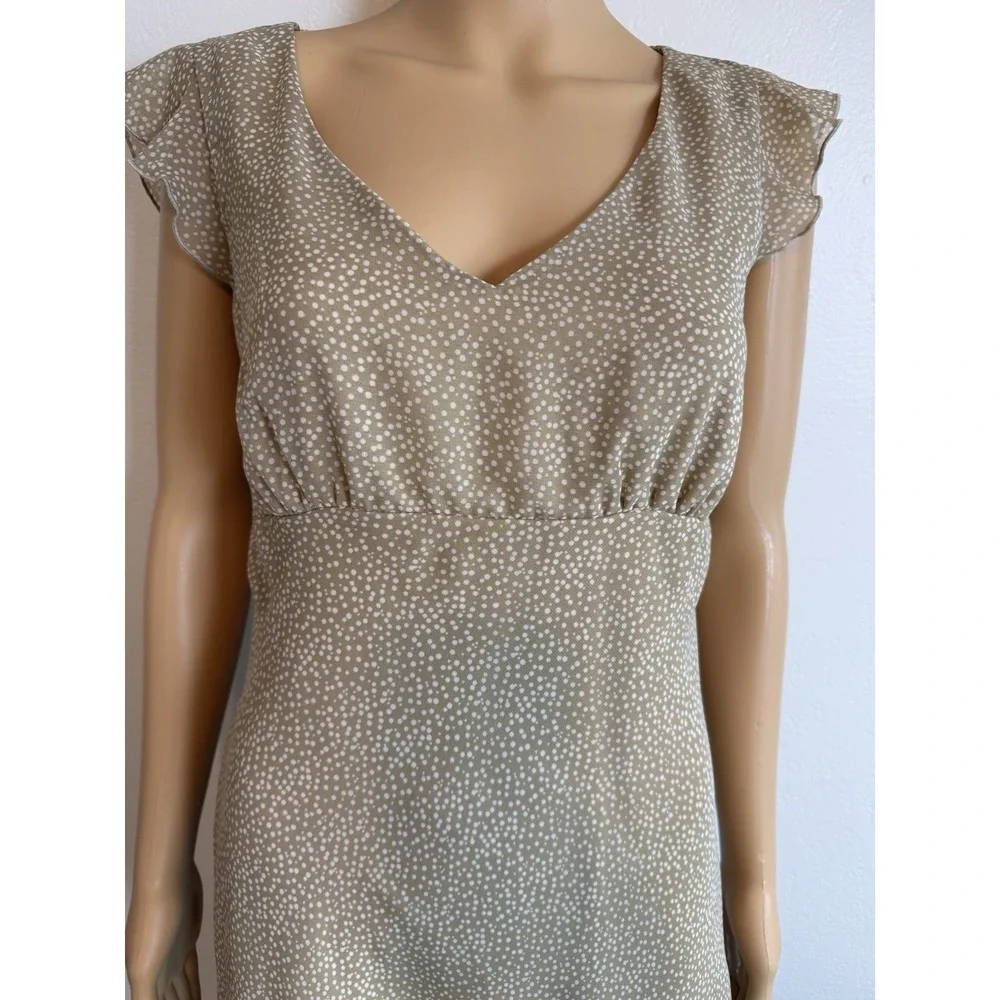 Vintage 90s Y2K FLP Beige Polka Dot Empire Waist Chiffon Prairie Midi Dress 8